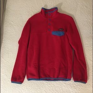 red and blue patagonia jacket